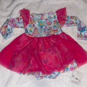 NWT Birdie Bean Pink Christmas Gingerbread House Bamboo Tulle Tutu Dress